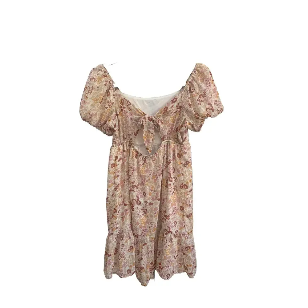 Franki by Francesca's Kids Floral Leopard Puff Sleeve‎ Tie Back Dress Size 14
